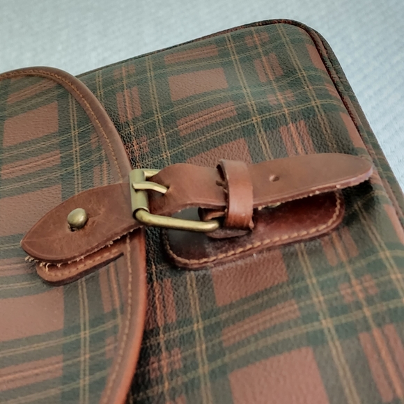 Vintage Polo Ralph Lauren Brown Coated Canvas Plaid Crossbody Bag Satchel Travel - Picture 6 of 12